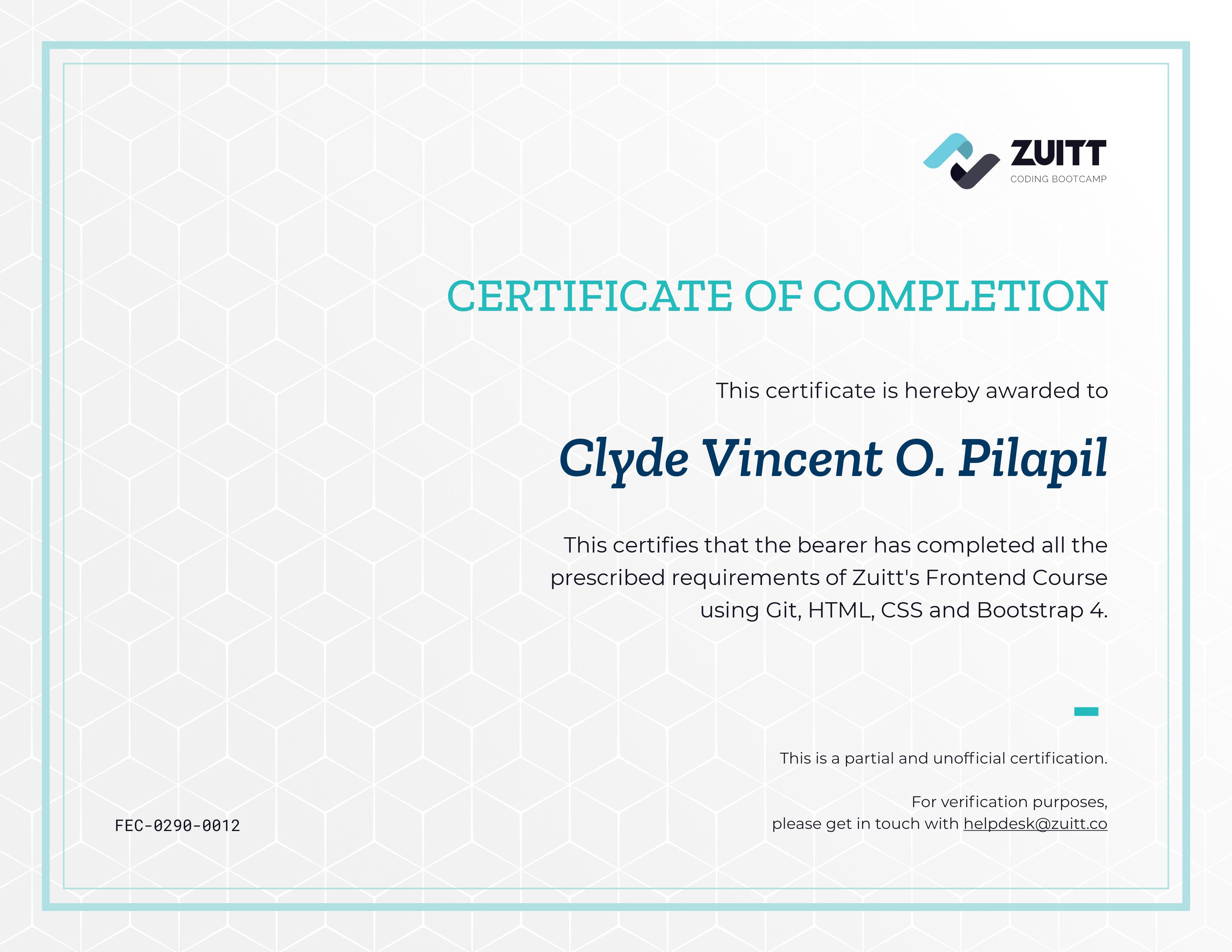Zuitt Course Completion - Frontend Course