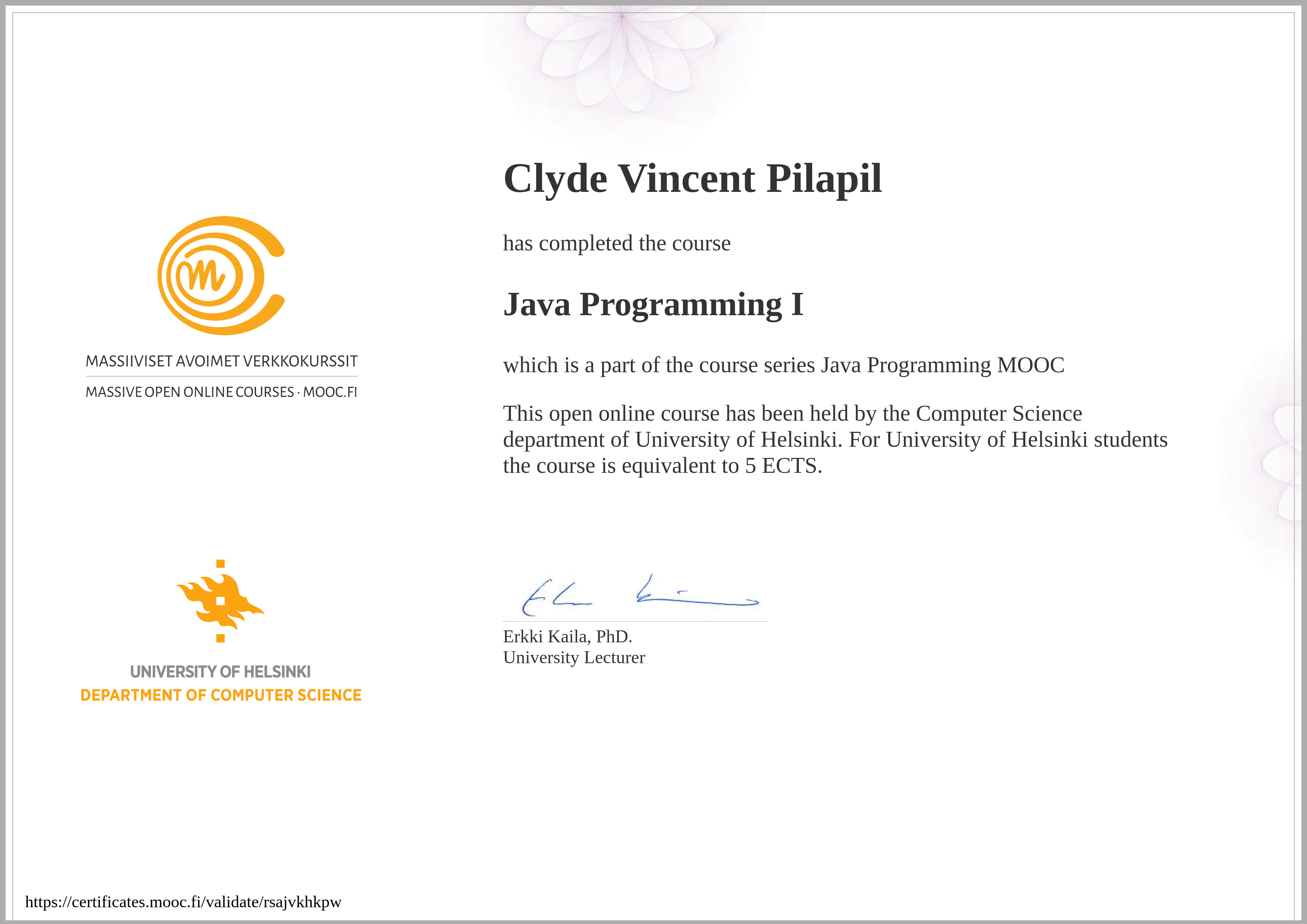 MOOC.FI - Java Programming I